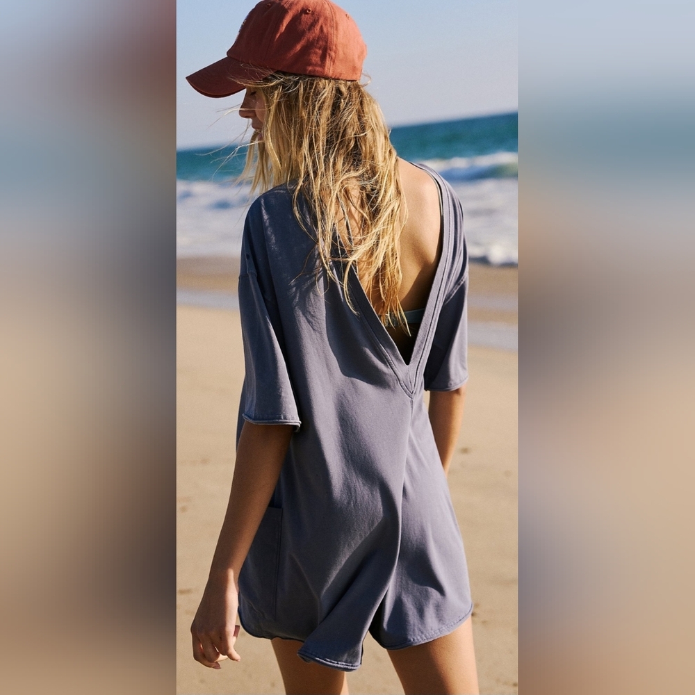 FP Movement by Free People Gray V‑Back Romper